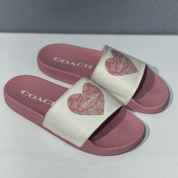 Coach Pink and Cream Heart Slides Size 8 - Picture 1 of 8